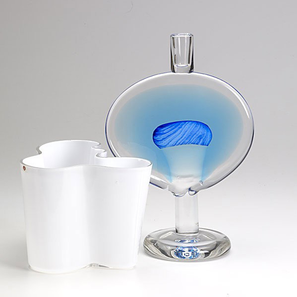 ALVAR AALTO; OVIA TOKA: ALVAR AALTO; OVIA TOKA; Two cased vases, both etched; Both signed; Taller: 13''