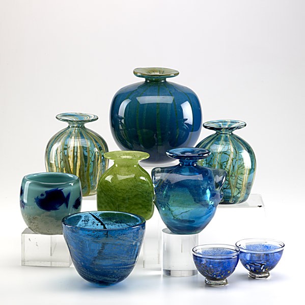MDINA, KOSTA BODA, HADELANDS, ETC.: MDINA, KOSTA BODA, HADELANDS, ETC.; Nine pieces, most Mdina; Each marked; Tallest: 7''