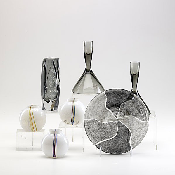 KOSTA BODA, ETC.: KOSTA BODA, ETC.; Seven pieces include three pillow vases signed B. Vallien and others; Tallest: 6 1/2''