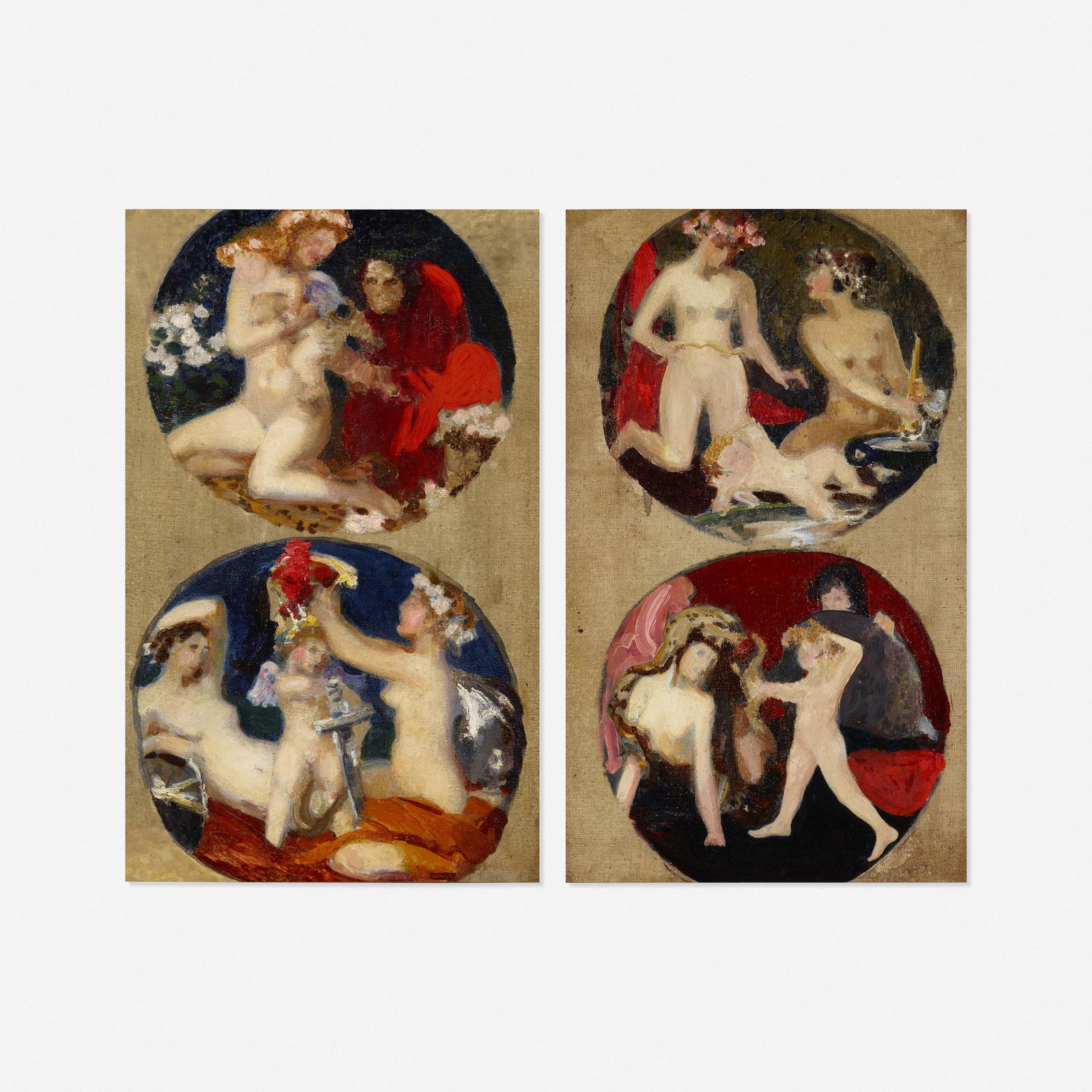 Frederick William MacMonnies, Two works: Frederick William MacMonnies Two works oil on canvas 19 h × 12 w in (48 × 30 cm) 20 h × 12 w in (51 × 30 cm)