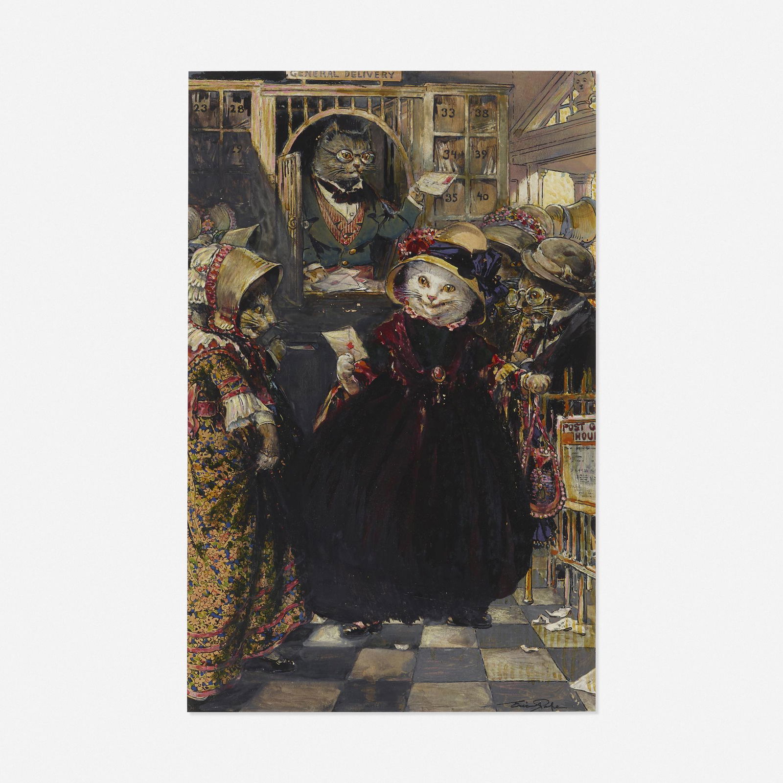 Eric Pape, Purrville Post Office: Eric Pape Purrville Post Office 1919watercolor and gouache on paper sight: 16.25 h × 10.5 w in (41 × 27 cm) Signed to lower right 'Eric Pape'. Literature: <