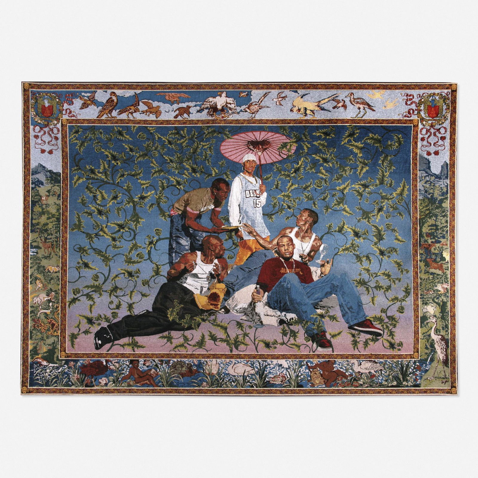 Kehinde Wiley, The Gypsy Fortune-Teller: Kehinde Wiley The Gypsy Fortune-Teller 2007Jacquard tapestry in Merino wool and cotton 76 h × 102 w in (193 × 259 cm) The tapestry composition is based upon the Francois Boucher ta