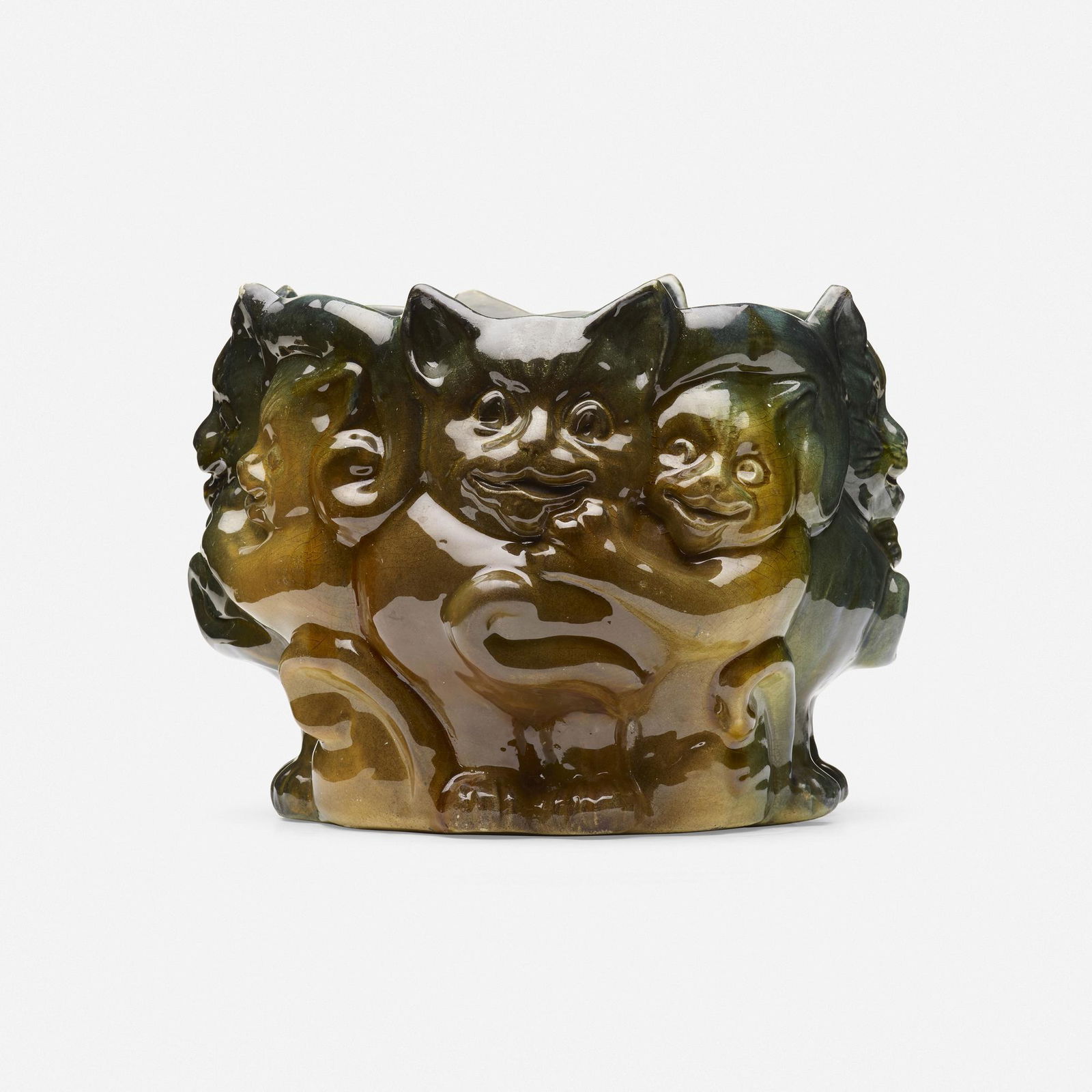 Vance/Avon Faience, Jardiniere with cats (1 of 4)