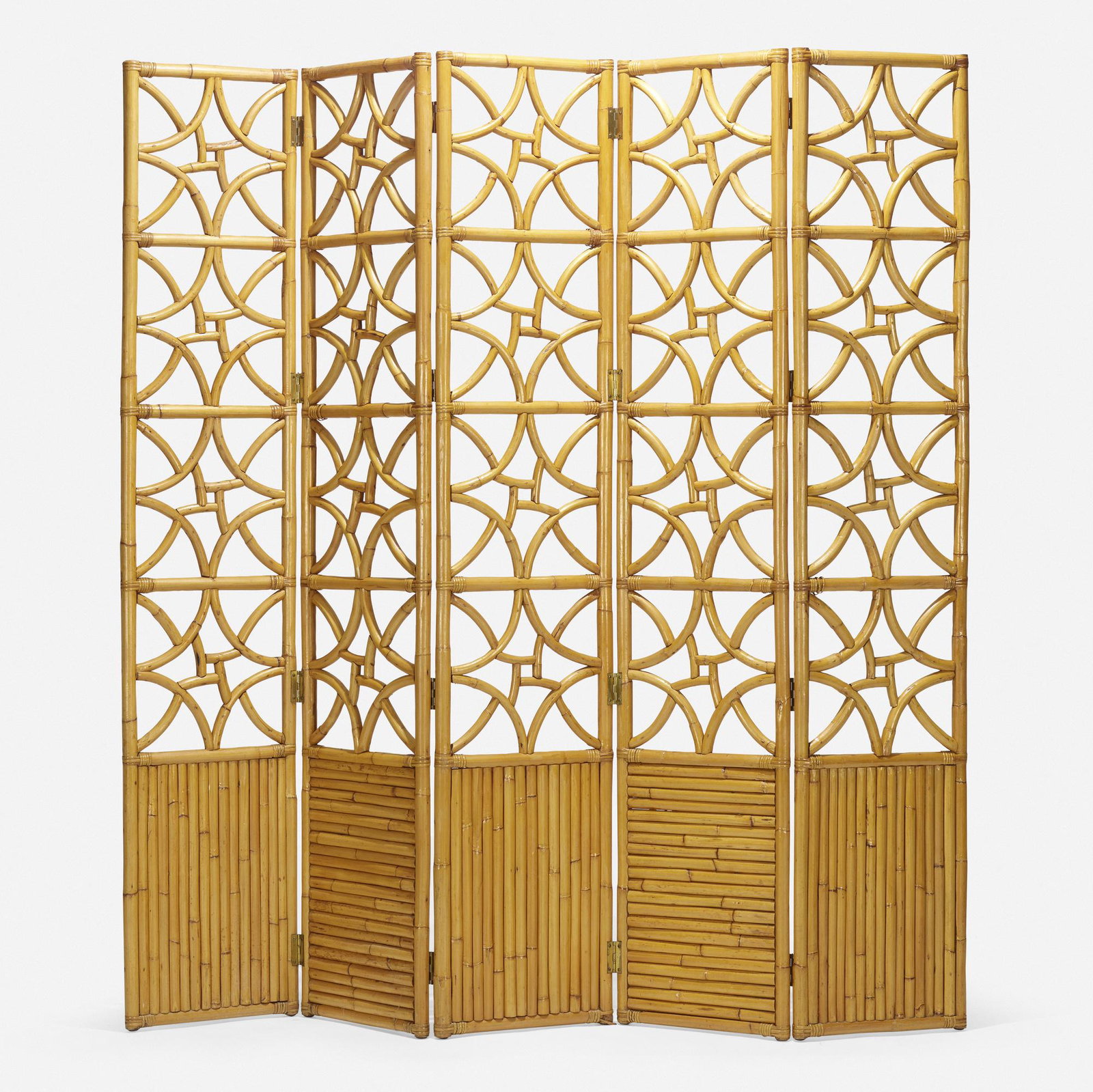 In the manner of Paul Frankl, Screen: In the manner of Paul Frankl Screen Rattan Art & Decorations, Inc Philippines, c. 1938 rattan, brass 78.25 h × 76.25 w × 1.5 d in (199 × 194 × 4 cm) Provena