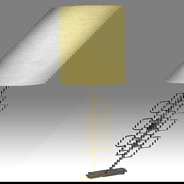 MARCELLO FANTONI; Interlocking bronze table lamp: MARCELLO FANTONI; Interlocking bronze table lamp; Stamped FANTONI FIRENZE ITALY RAYMOR; With shade: 41 1/2'' x 16''