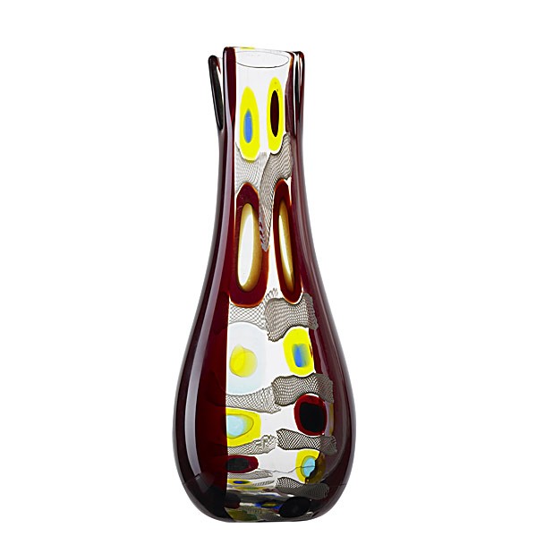 ANZOLO FUGA; A.V.E.M.; Cased glass vase: ANZOLO FUGA; A.V.E.M.; Cased glass vase with lattimo; Unmarked; 16'' x 6 1/2'' x 4 1/2''