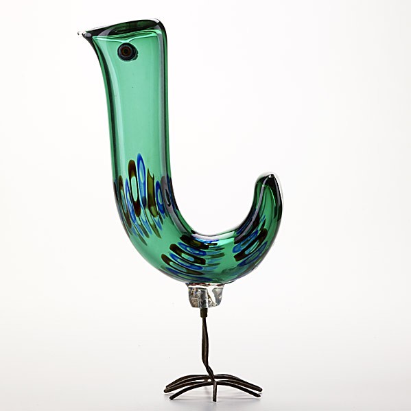 ALESSANDRO PIANON; VISTOSI; Pulcini glass bird: ALESSANDRO PIANON; VISTOSI; Pulcini blown glass bird with copper legs, 1960s; Unmarked; 12 1/4'' x 3 1/4'' x 6 1/2''
