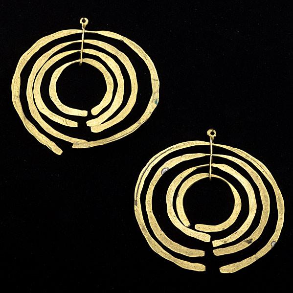 HARRY BERTOIA (Attr.); Pair of earring drops: HARRY BERTOIA (Attr.); Pair of patinated brass earring drops, des. c. 1948; Unmarked; 3'' x 3''