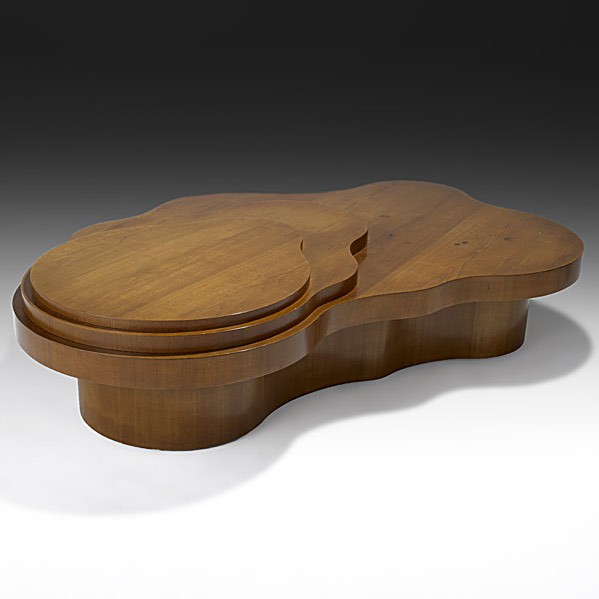 T.H. ROBSJOHN-GIBBINGS; WIDDICOMB; Mesa table: T.H. ROBSJOHN-GIBBINGS; WIDDICOMB; Rare Mesa mahogany table; Marked with Widdicomb decal, 4/54 1760-6; 17'' x 74'' x 56''