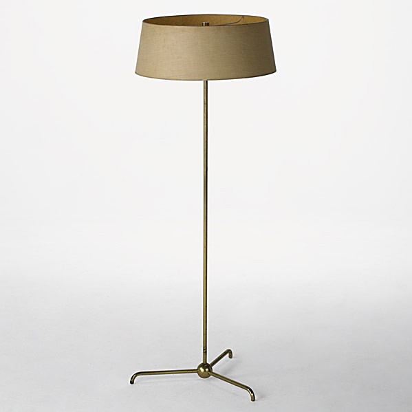 T.H. ROBSJOHN-GIBBINGS; HANSEN; Floor lamp: T.H. ROBSJOHN-GIBBINGS; HANSEN; Brass floor lamp; Diffuser stamped HANSEN NEW YORK; 45'' x 17 1/4''
