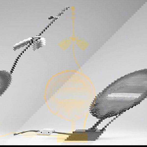 WILLY DARO; Agate and brass table lamp: WILLY DARO; Agate and brass table lamp, 1970; Unmarked; 22 3/4'' x 9'' x 4''