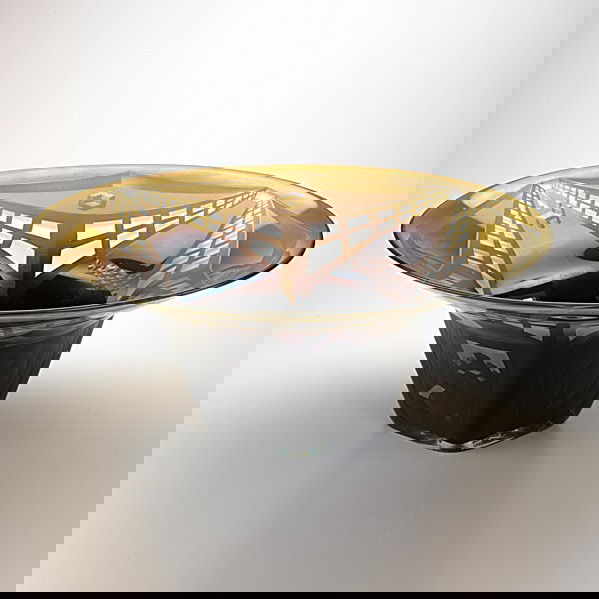 STEVE TOBIN; Manhattan Series glass bowl: STEVE TOBIN; Manhattan Series large etched glass bowl, c. 1984; Signed; 10'' x 22''