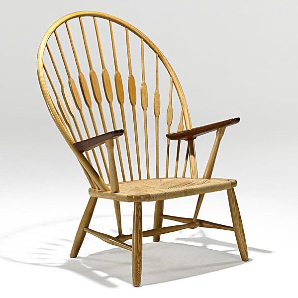 HANS WEGNER; JOHANNES HANSEN; Peacock chair: HANS WEGNER; JOHANNES HANSEN; Oak, teak and flag line Peacock chair; Branded mark; 42 1/4'' x 26 1/4'' x 27 1/2''