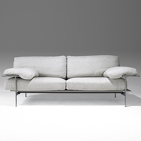 ANTONIO CITTERIO; PAOLO NAVA; B & B ITALIA; Sofa: ANTONIO CITTERIO; PAOLO NAVA; B & B ITALIA; Leather, wool and aluminum sofa; B&B Italia fabric label; 31'' x 86'' x 36''