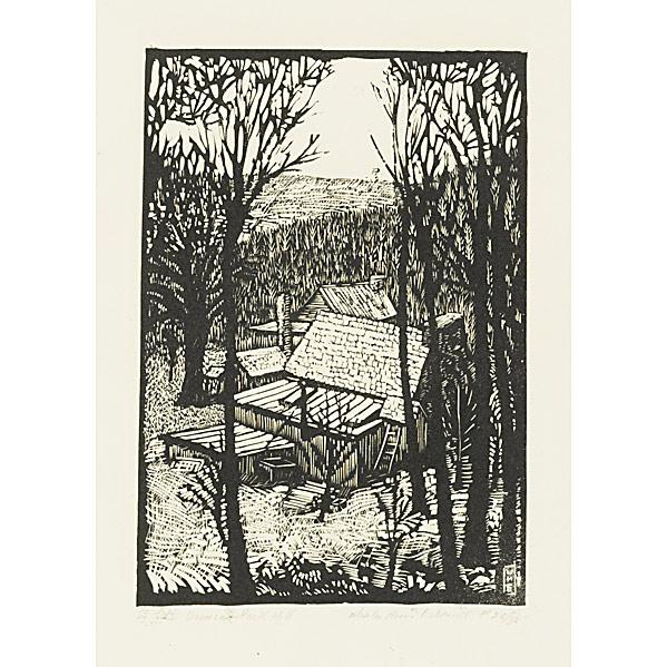 WHARTON ESHERICK; Woodblock print on rice paper: WHARTON ESHERICK; Woodblock print on rice paper, ''Diamond Rock Hill,'' 1923; Pencil signed, titled and numbered #26/36; Sheet: 20'' x 15 1/4''