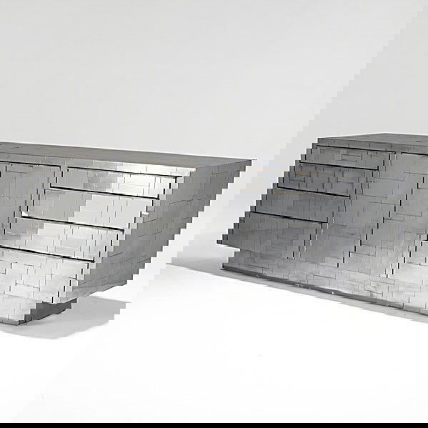 PAUL EVANS; Cityscape credenza: PAUL EVANS; Chrome Cityscape credenza; Signed; 32 1/4'' x 90'' x 22 3/4''