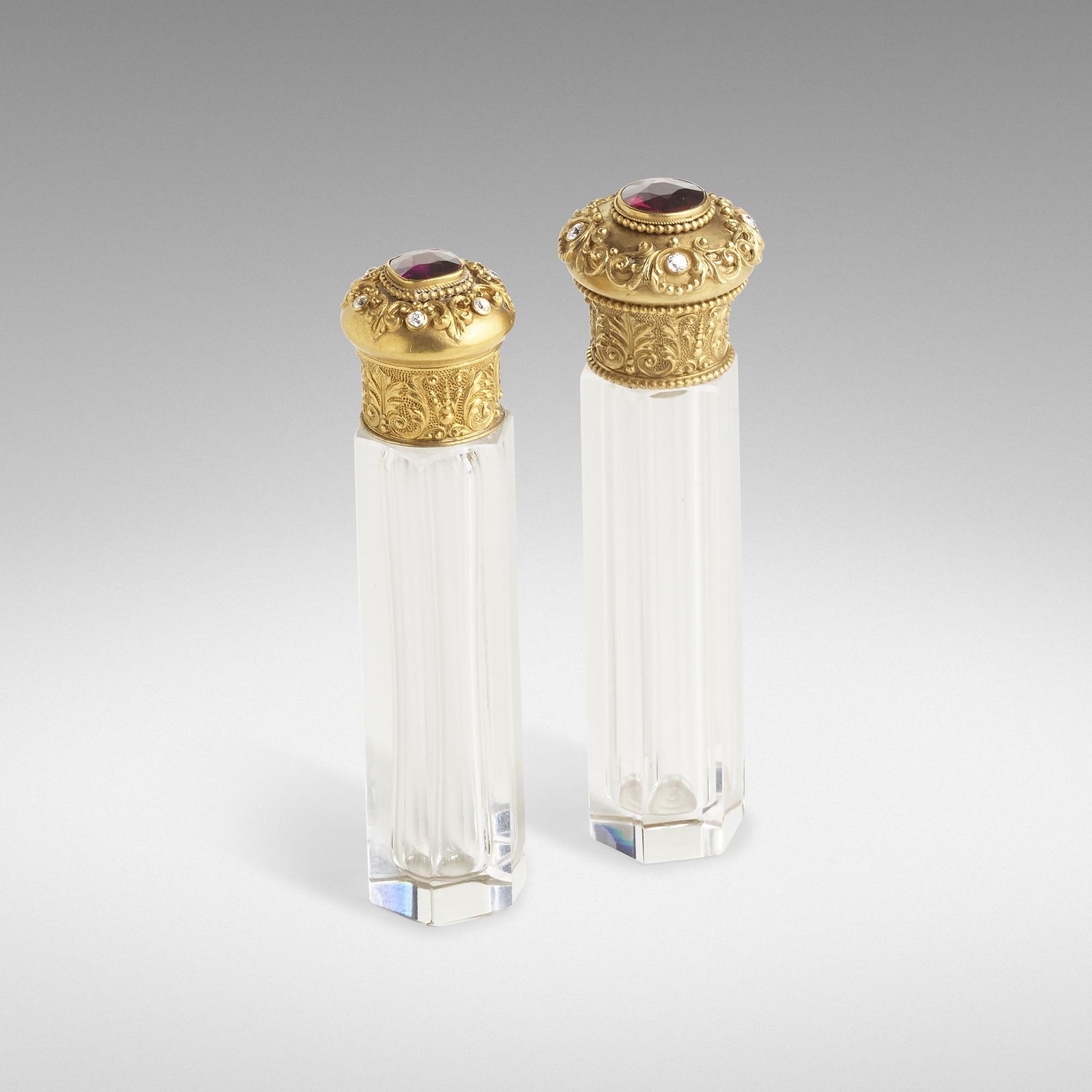 Antique, Two garnet and diamond scent bottles (1 of 2)