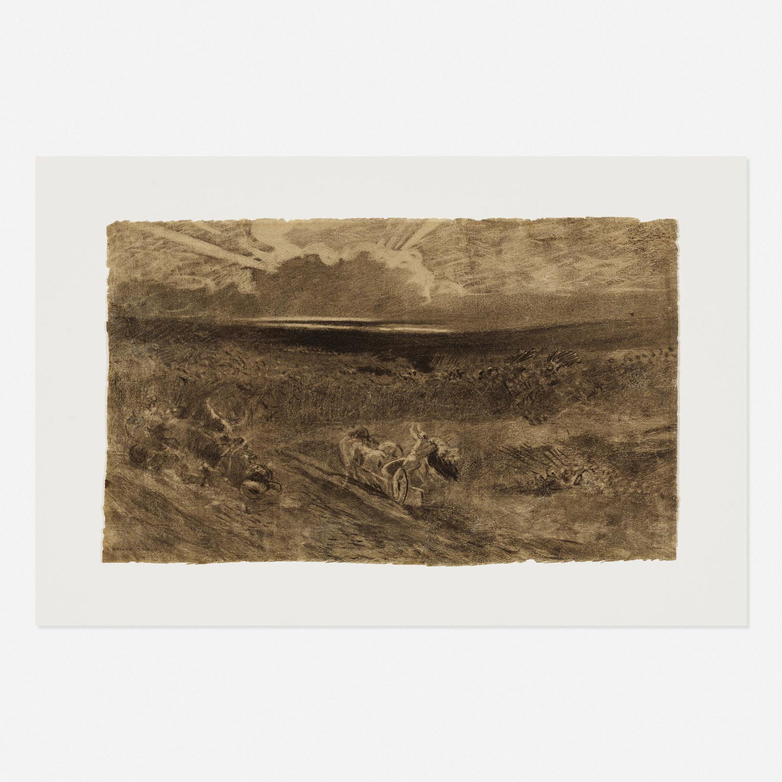 Odilon Redon, Untitled: Odilon Redon Untitled charcoal on paper 10.125 h × 16.875 w in (26 × 43 cm) Signed to lower left 'Odilon Redon'. Exhibited: Exposition Odilon Redon, 1923,