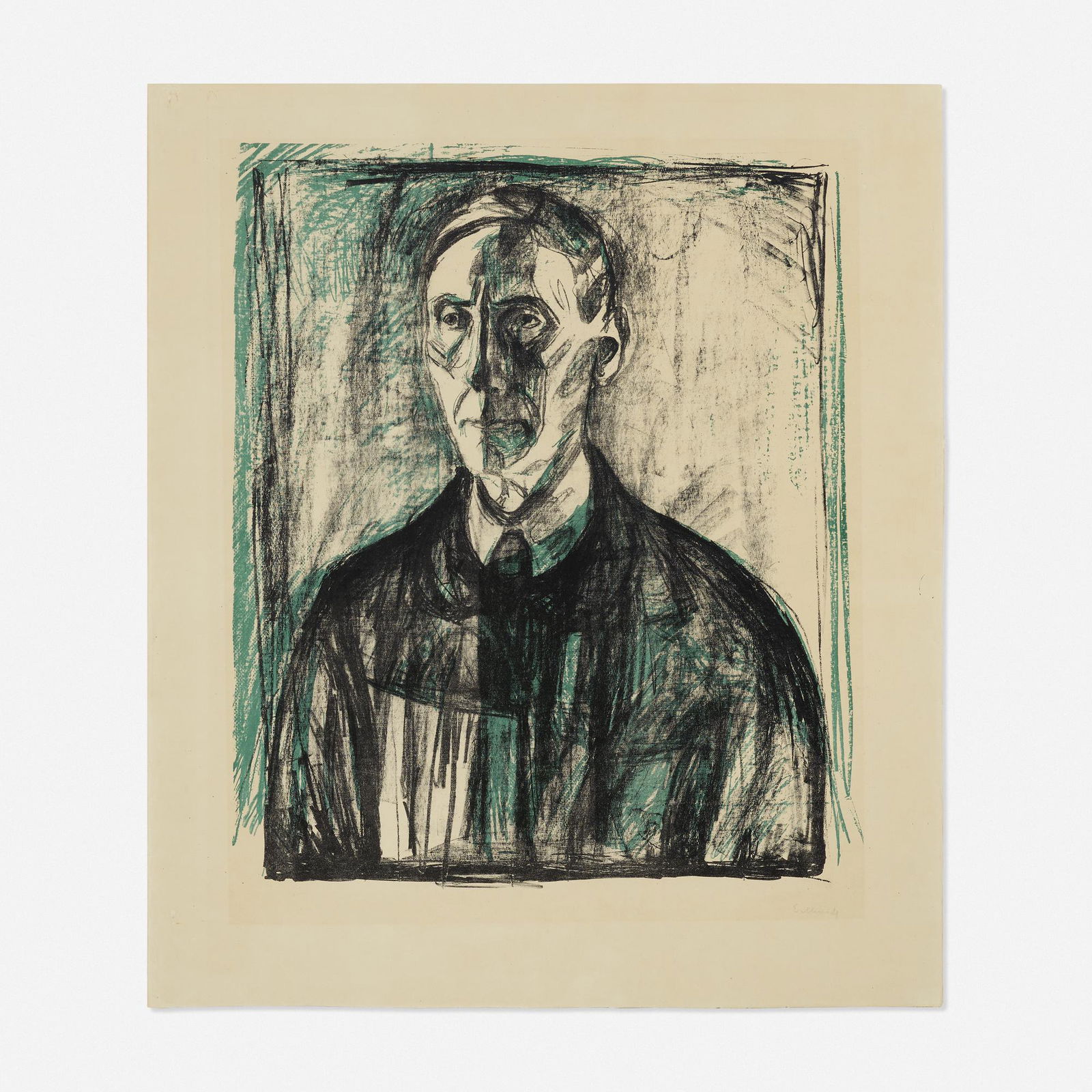 Edvard Munch, Professor Kristian Schreiner: Edvard Munch Professor Kristian Schreiner 1928lithograph printed in green and black sheet: 29.75 h × 25.625 w in (76 × 65 cm) image: 23.75 h × 20 w in (60 × 51 cm) S