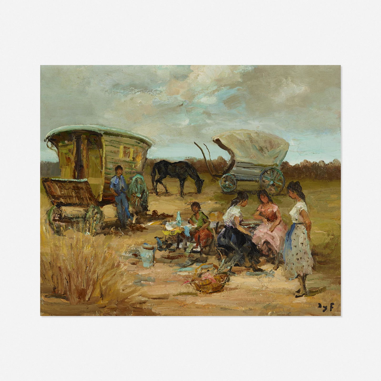 Marcel Dyf, Camp de Gitans, pres de Mougins: Marcel Dyf Camp de Gitans, pres de Mougins c. 1950oil on canvas 18.125 h × 21.625 w in (46 × 55 cm) Signed to lower right 'Dyf'. The authenticity of this work has been confirmed by