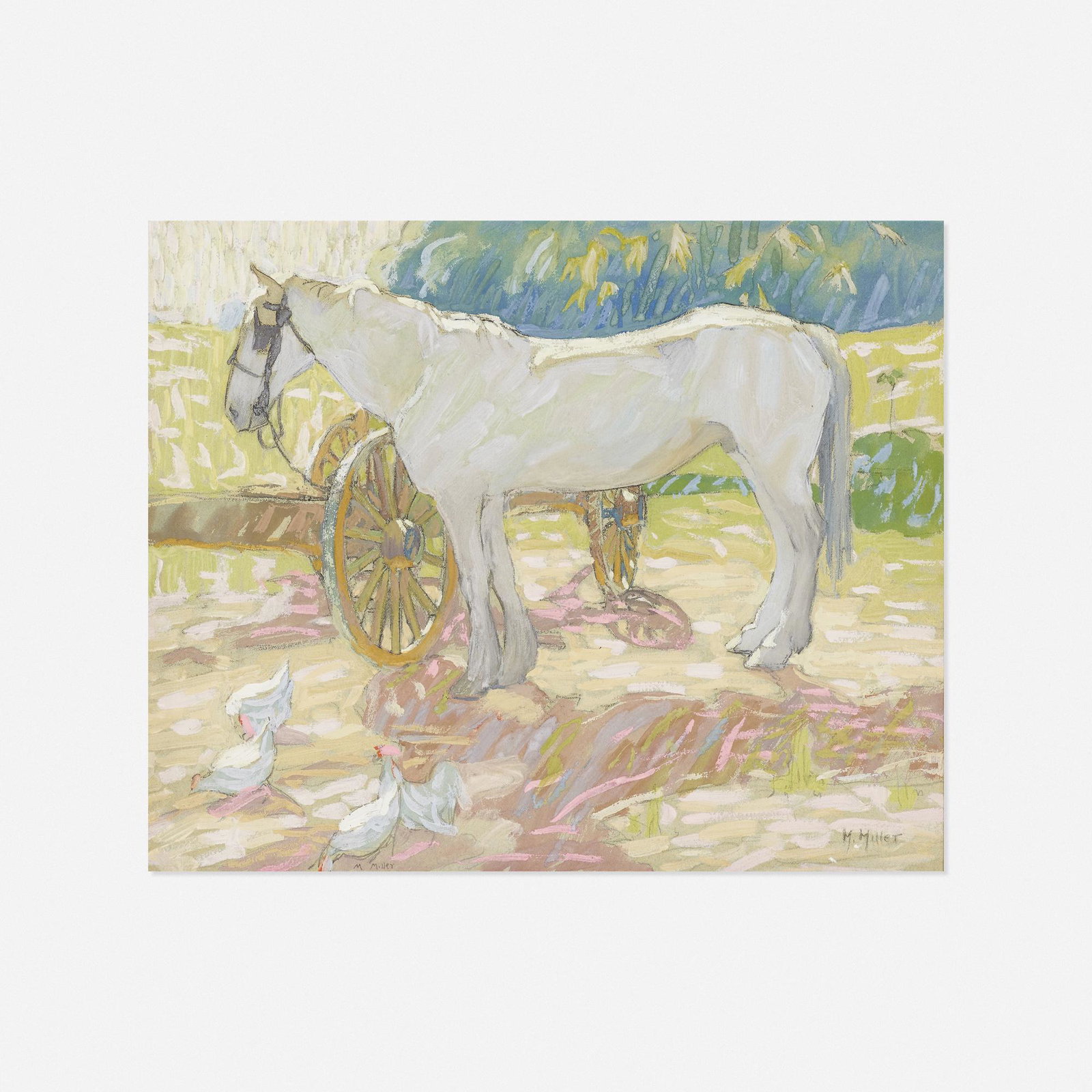 Mildred Bunting Miller, The Carriage Horse: Mildred Bunting Miller The Carriage Horse watercolor, gouache, oil and graphite on paper sight: 9.375 h × 11.5 w in (24 × 29 cm) Signed twice to lower edge 'M. Miller'.