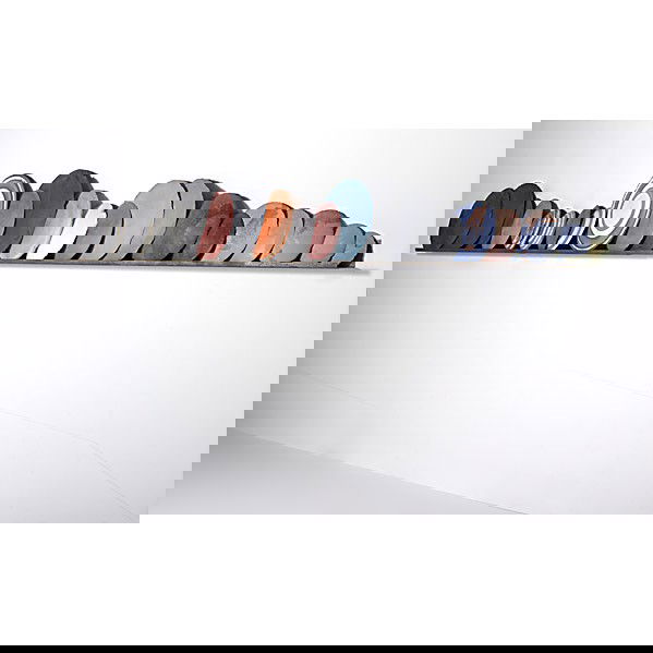 James Nares (British, b. 1953) Protoscope, 1988: James Nares (British, b. 1953) Protoscope, 1988; Hydrostone discs with pigment on steel shelf; 144'' long; Provenance: Michael Klein, New York; Private Collection, New York