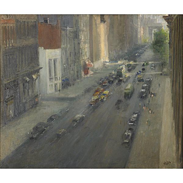 Alfred S. Mira (American, 1900-1980) Untitled: Alfred S. Mira (American, 1900-1980) Lower 5th Ave., NYC, Looking Toward the Arch. at Washington Square, ca. 1925; Oil on canvas (in original Newcomb Macklin frame); Signed; 25'' x 30''; Provenance: P