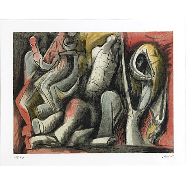 Henry Moore (British, 1898-1986) Four Ideas for Sc: Henry Moore (British, 1898-1986) Four Ideas for Sculpture, 1982-84; Lithograph in colors (framed); Signed and numbered 50/50; 9 3/8'' x 12 1/8'' (plate), 11 1/4'' x 14'' (sight); Publisher: Raymond Sp