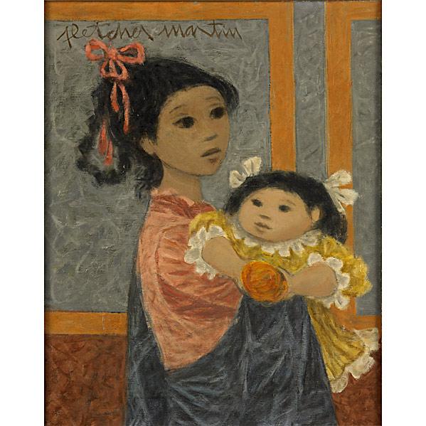 Fletcher Martin (American, 1904-1979) Little Siste: Fletcher Martin (American, 1904-1979) Little Sister, Big Sister; Oil on canvas (framed); Signed; 18 1/8'' x 14''; Provenance: Private Collection Note: Proceeds from the sale of this painting will go t