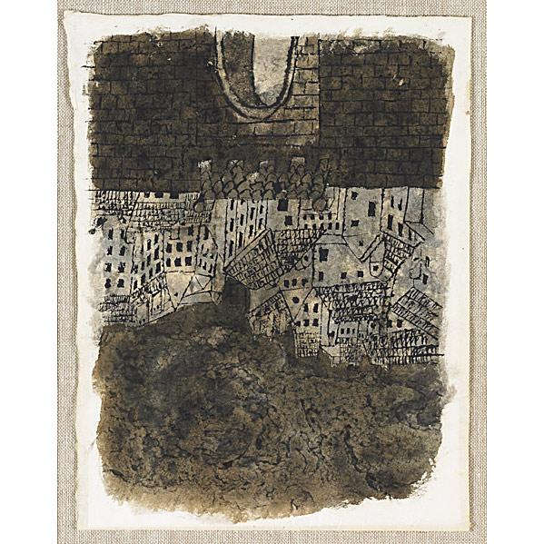 BEN SHAHN: BEN SHAHN; Walled Village (Book illustration for Boy of Old Prague); Tempera on paper (framed); 13 1/4'' x 10 1/2''