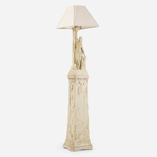 Fritz Albert and Fernand Moreau, Lamp and pedestal: Fritz Albert and Fernand Moreau Lamp and pedestal Northwestern Terra Cotta Company c. 1920 glazed earthenware 74.5 h × 16.25 w × 16.25 d in (189 × 41 × 41 cm) Literature: