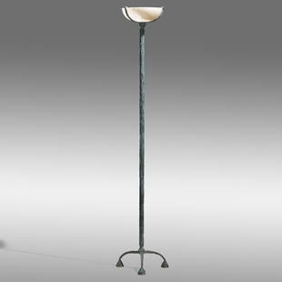 Louis Cane, Floor lamp: Louis Cane Floor lamp France, c. 2003 patinated bronze, alabaster 73 h × 14.5 dia in (185 × 37 cm) Impressed signature and number to top 'Cane Paris 3/8'. This work is number 3 from