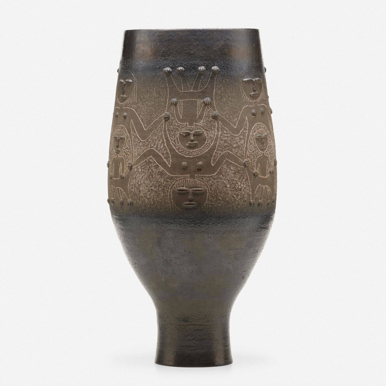 Edwin and Mary Scheier, Tall chalice form: Edwin and Mary Scheier Tall chalice form USA, c. 1960glazed earthenware 19.5 h × 9 dia in (50 × 23 cm) Incised signature to underside 'Scheier'. Provenance: