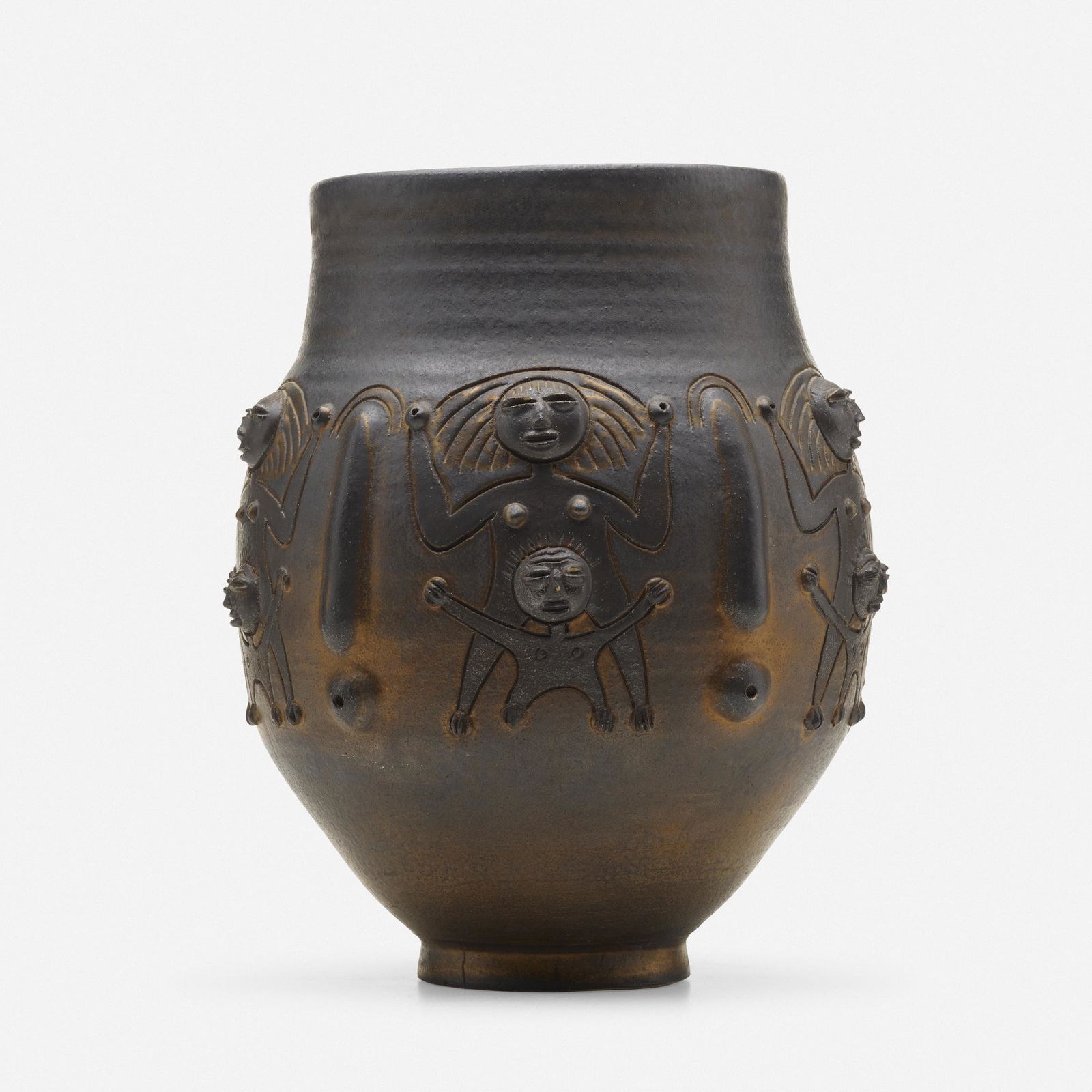 Edwin and Mary Scheier, Vase: Edwin and Mary Scheier Vase USA, 1990glazed stoneware with sgraffito decoration 12.5 h × 10 dia in (32 × 25 cm) Incised signature and date to underside '90 Scheier'.