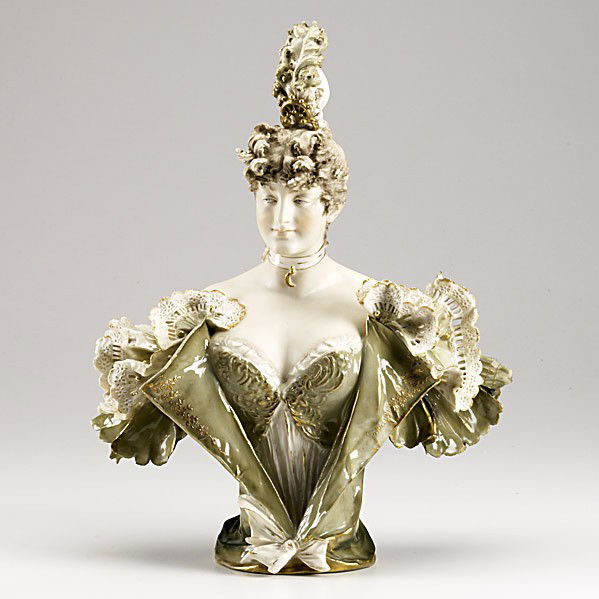 AMPHORA: AMPHORA; Bust of a woman in elaborate dress, ca. 1900; Signed Stellmacher; 16'' x 12 1/2''