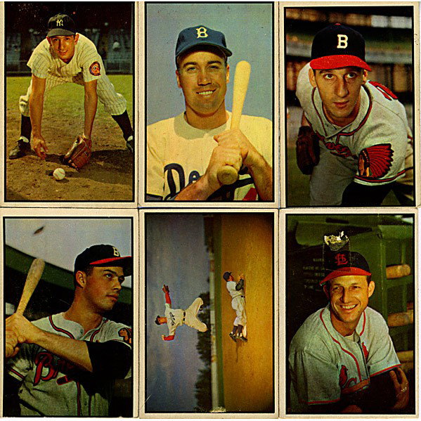 BOWMAN BASEBALL CARDS: BOWMAN BASEBALL CARDS; Approx. 127 color partial sets, 1953; Includes #32 Stan Musial, #33 PeeWee Reese, #97 Eddie Mathews, #99 Warren Spahn, #117 Duke Snider, #118 Billy Martin, #153 Whitey Ford and 