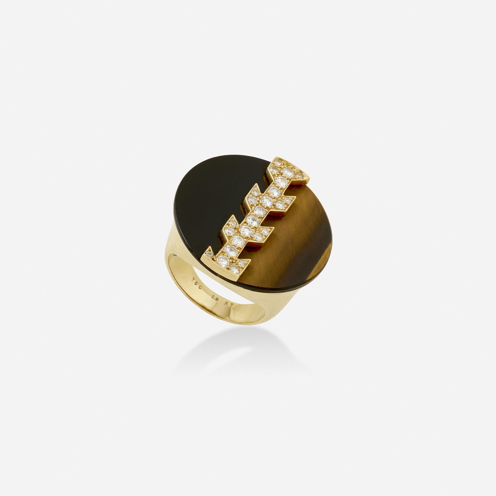 French, Tiger's eye, black onyx, and diamond ring (1 of 2)