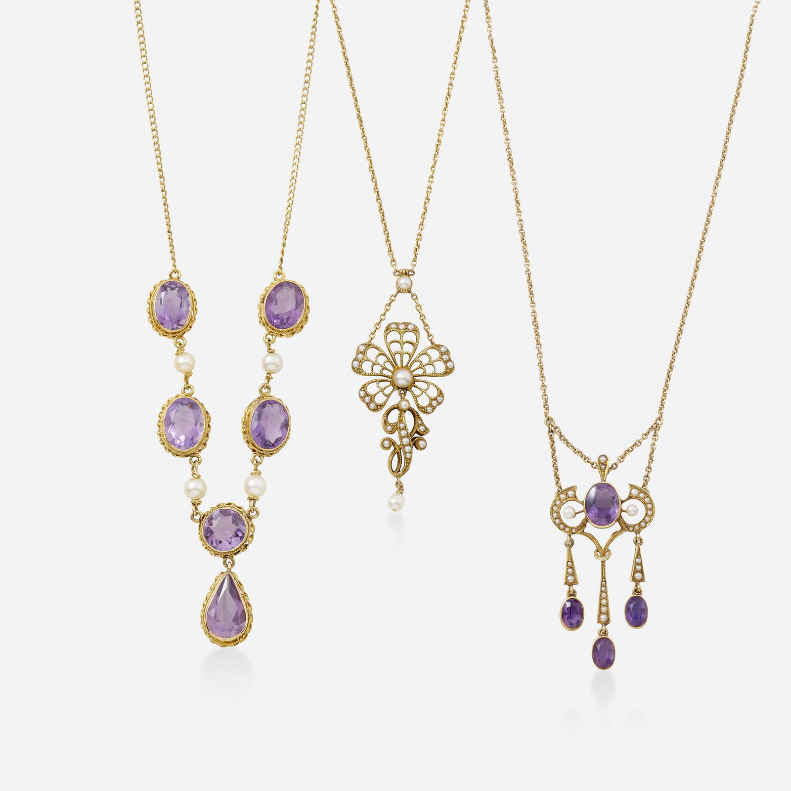 Three seed pearl, amethyst, and gold necklaces (1 of 1)