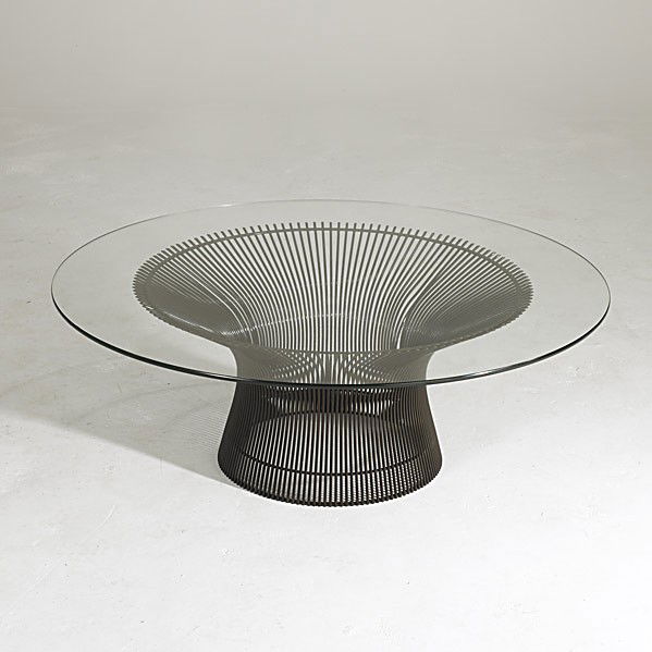 WARREN PLATNER/ KNOLL: WARREN PLATNER; KNOLL; Bronze painted steel and glass coffee table; 15'' x 42'' dia.