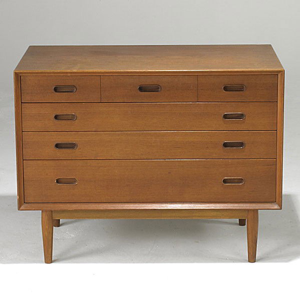 ARNE VODDER: ARNE VODDER; Teak chest of drawers; Branded George Tanier; 28'' x 36'' x 19 1/2''
