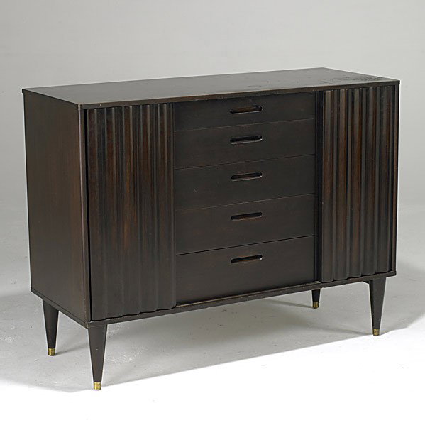EDWARD WORMLEY/ DUNBAR: EDWARD WORMLEY; DUNBAR; Mahogany and brass cabinet; Branded to underside of top drawer; 38'' x 49'' x 20''