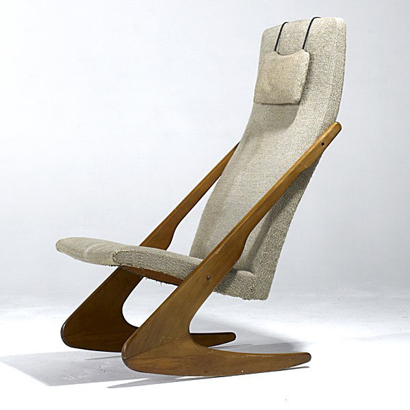 MODERN: MODERN; Beech and wool rocking chair; Unmarked; 46'' x 23 1/2'' x 34''