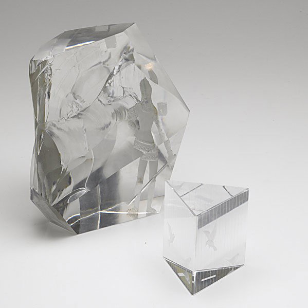VICKE LINDSTRAND / KOSTA BOD: VICKE LINDSTRAND; KOSTA BODA; Two crystal sculptures; Each signed; Taller: 9 1/4''