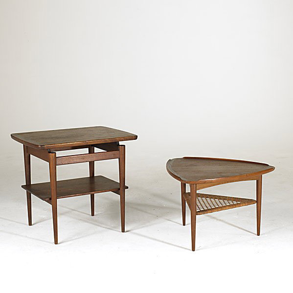 JENS RISOM: JENS RISOM; Teak table together with Danish side table; Jens Risom label; Jens Risom: 24'' x 27'' x 21''