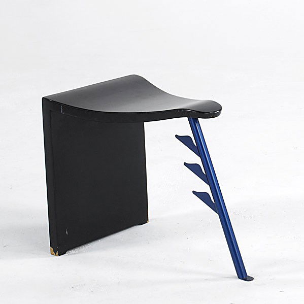 PATRICK NAGGAR: PATRICK NAGGAR; Stool in painted wood and steel; Marked; 18'' x 20'' x 12''