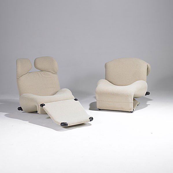 TOSHIYUKI KITA/ CASSINA: TOSHIYUKI KITA; CASSINA; Pair of nubby wool Wink chairs; Closed: 29'' x 34'' x 44'', opened: 34'' x 34'' x 67''