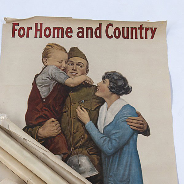 FIVE WORLD WAR I POSTERS: FIVE WORLD WAR I POSTERS; ''Victory Liberty Loan'' by Alfred Everitt Ohr; ''Let's End It Quick With Liberty Bonds'' by Maurice Ingress; ''Over the Top For You'' by Sidney Riesenberg; ''Sure We'll Fini