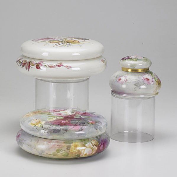 LENOX: LENOX; Three porcelain boxes painted with roses; All marked, one signed J. Nosek; Largest: 3 1/2'' x 8 1/2'' dia.