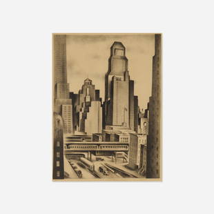 Albert Heckman, View from Tudor City: Albert Heckman View from Tudor City 1933 lithograph sight: 13.625 h × 10.125 w in (35 × 26 cm) Signed, titled, dated and numbered to lower edge '5/15 View from Tudor City Albert