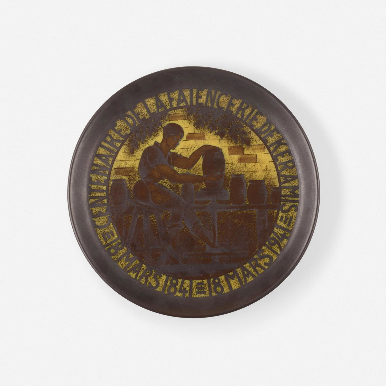 Boch Freres Keramis, Centenary charger: Charles Catteau for Boch Freres Keramis Centenary charger Belgium, 1941glazed stoneware 1 h × 11.75 dia in (3 × 30 cm) The present work was created for the 100th anniversary of Boc